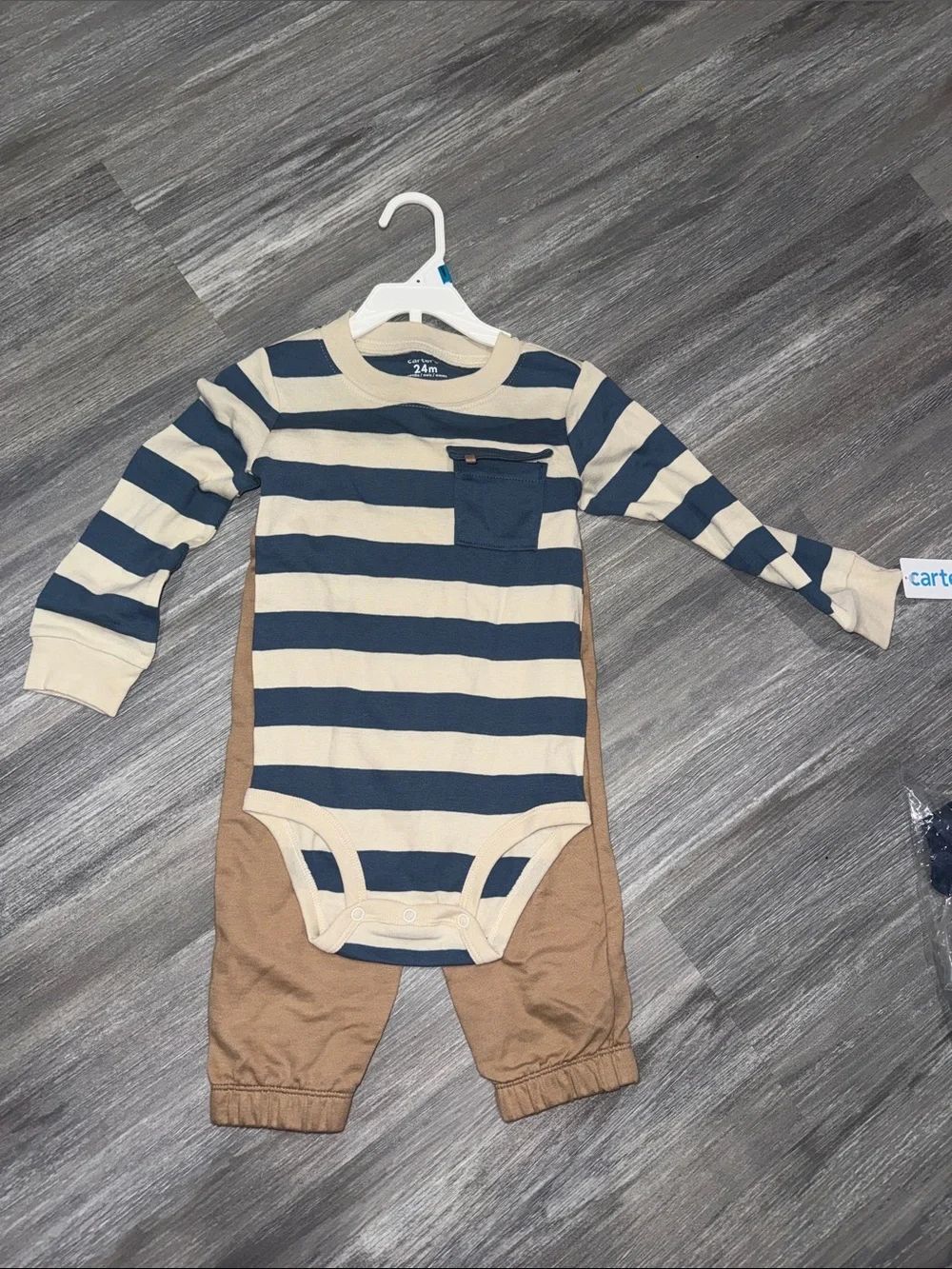 Carter's Navy & Cream Striped One-Piece with Tan Panels